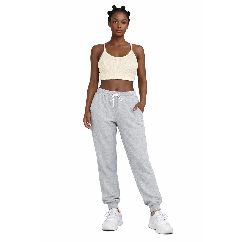 Danskin Ribbed Knit Crop Bralette Top | Beige Athleisure Lounge | Women's Size S